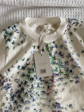 Ted Baker Cream Floral Print Shell with Blue-Green Accents